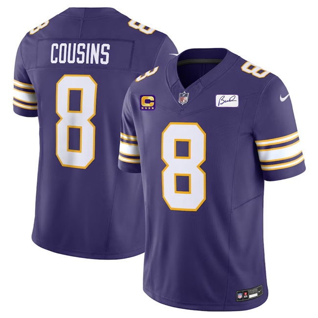 Men's Minnesota Vikings #8 Kirk Cousins Purple 2023 F.U.S.E. F.U.S.E. Bud Grant patch With 4-Star C Patch Vapor Untouchable Limited Football Stitched Jersey